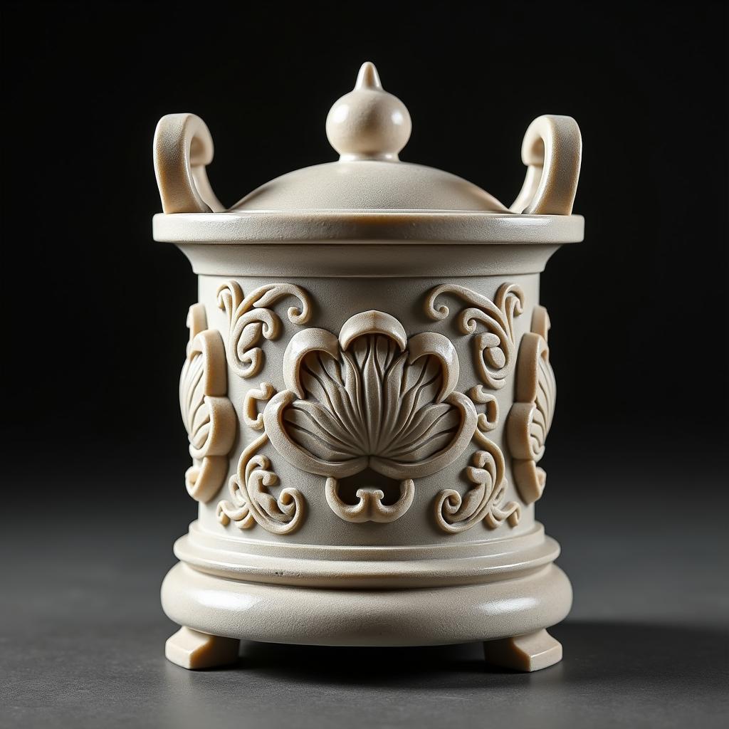 Mẫu lư hương đá CNC tròn truyền thống với họa tiết hoa sen, phù hợp không gian thờ cúng gia đình, chùa chiền nhỏ